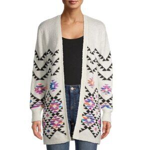 Southwestern Aztec Print Long Sleeve Longline Open Front Cardigan Sweater Small